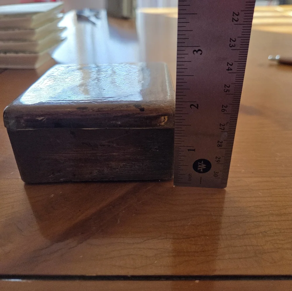70s Wood Box With Resin Top That Has Dried Flowers And A Lady Bug